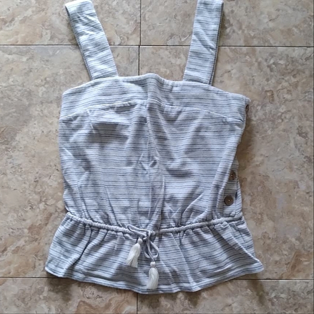 Lucky Brand Sleeveless Striped Tassel Tie Peplum top, size XS
